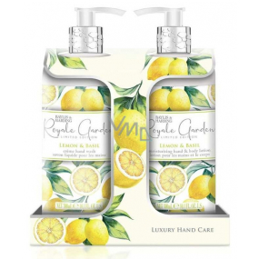 Baylis & Harding Lemon and Basil liquid soap dispenser 300 ml + hand milk dispenser 300 ml, cosmetic set