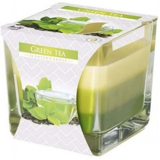 Bispol Green Tea - Green tea three-color scented candle glass, burning time 32 hours 170 g