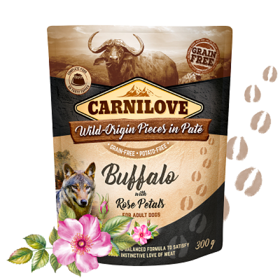 Carnilove Dog Pouch Paté Buffalo with Rose Petals Grain-Free Pouches for Adult Dogs 300 g