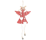 Red wooden angel for hanging with bell 11 x 25 cm