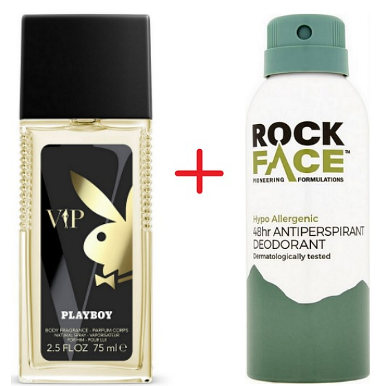 Playboy VIP perfumed deodorant glass for men 75 ml + RockFace Protection 48h antiperspirant deodorant spray for men 150 ml, duopack
