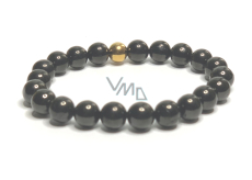 Coal crystal bracelet elastic natural stone, ball 8 mm / 16 - 17 cm