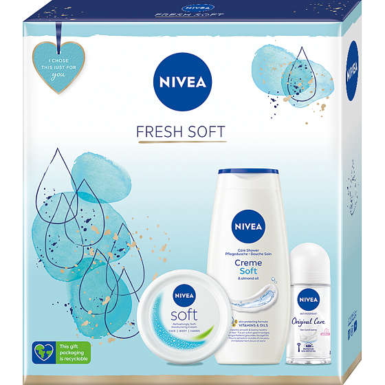 Nivea Fresh Soft Creme cream fresh moisturizer for the whole body 100 ml + Creme Soft creamy shower gel 250 ml + Original Care antiperspirant 50 ml, cosmetic set for women