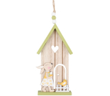 Green wooden house with bunny for hanging 16 cm