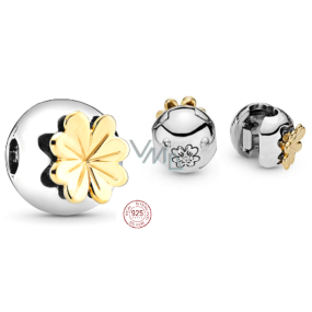 Charm Sterling silver 925 Shiny four-leaf clover for luck, stopper, clip bead for bracelet nature
