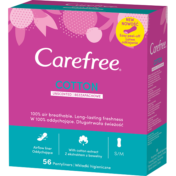 Carefree Cotton panty liners, 56 pcs