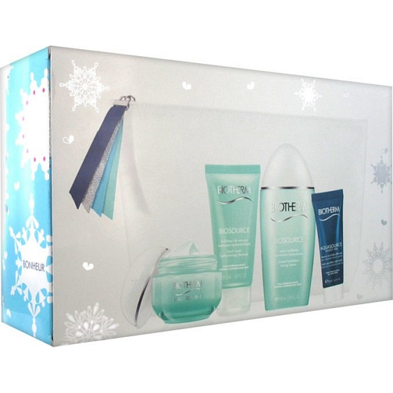Biotherm Aquasource Hydration Cream 50 ml + Aquasource Night Balm 20 ml + Biosource Toning Lotion 100 ml + Biosource Hydra-Toning Cleanser 50 ml + cosmetic bag, cosmetic set