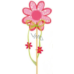Felt flower pink with white decor recess 8 cm + skewers