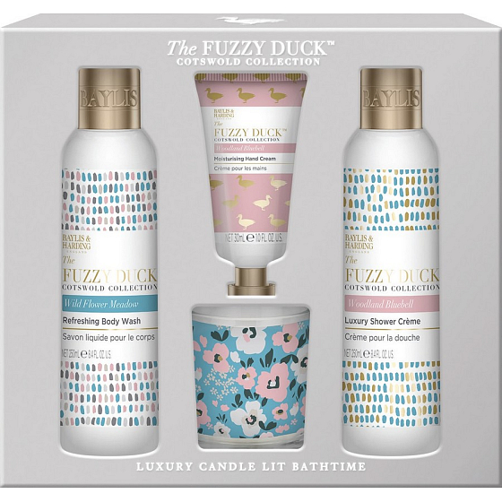 Baylis & Harding Forest Bell and Flower Meadow cleansing gel 250 ml + shower cream 250 ml + hand cream 30 ml + scented candle 60 g, cosmetic set