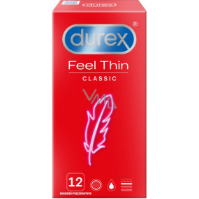 Durex Feel Thin Classic condom with a thinned wall for higher sensitivity, nominal width 56 mm 12 pieces