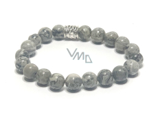 Marble grey bracelet elastic natural stone, ball 8 mm / 16 - 17 cm