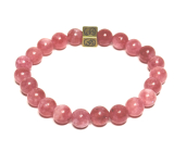 Strawberry quartz with royal mantra Om bracelet elastic natural stone, ball 8 mm / 16-17 cm, AAA quality, the most perfect healer