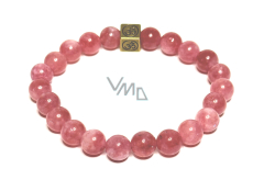 Rose Quartz / Strawberry Quartz with Royal Mantra Om Elastic Bracelet Natural Stone, 8 mm Bead / 16 - 17 cm, AAA Quality, the Most Perfect Healer