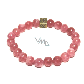 Strawberry quartz with royal mantra Om bracelet elastic natural stone, ball 8 mm / 16-17 cm, AAA quality, the most perfect healer