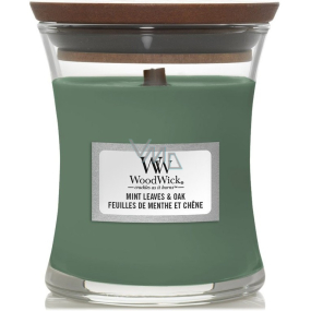 WoodWick Mint Leaves & Oak scented candle with wooden wick and lid glass small 85 g