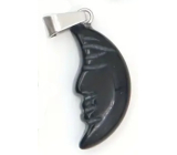 Obsidian Moon pendant natural stone, hand cut figurine 2,2 x 10 mm, stone of salvation