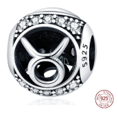 Taurus, zodiac sign, silver + cubic zirconia bracelet pendant, ball 9 mm 1 piece
