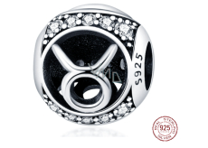 Taurus, zodiac sign, silver + cubic zirconia bracelet pendant, ball 9 mm 1 piece