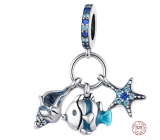Charm Sterling Silver 925 Fish, Shell, Starfish 3-in-1, Sea Bracelet Pendant