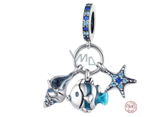 Charm Sterling silver 925 Fish, shell, starfish 3in1, animal bracelet pendant