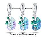 Charm Sterling silver 925 Thermo - Chameleon on a branch changing colour, bead for bracelet, animal