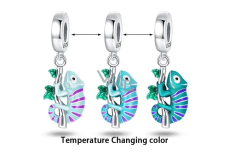 Charm Sterling silver 925 Thermo - Chameleon on a branch changing colour, bead for bracelet, animal