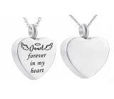 Commemorative urn pendant, Heart waterproof, Stainless steel 20 x 25 mm + chain 50 cm