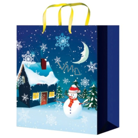 Angel Gift paper bag 32 x 26 x 12,7 cm blue, house, snowman L