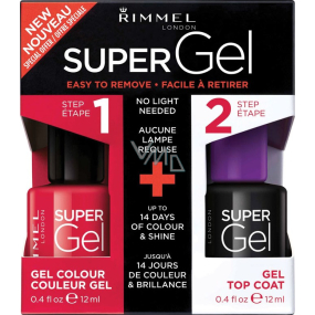 Rimmel London Super Gel by Kate nail polish 041 Darling Dahlia 12 ml + Super Gel Top Coat top coat nail 001 Transparent 12 ml, duopack