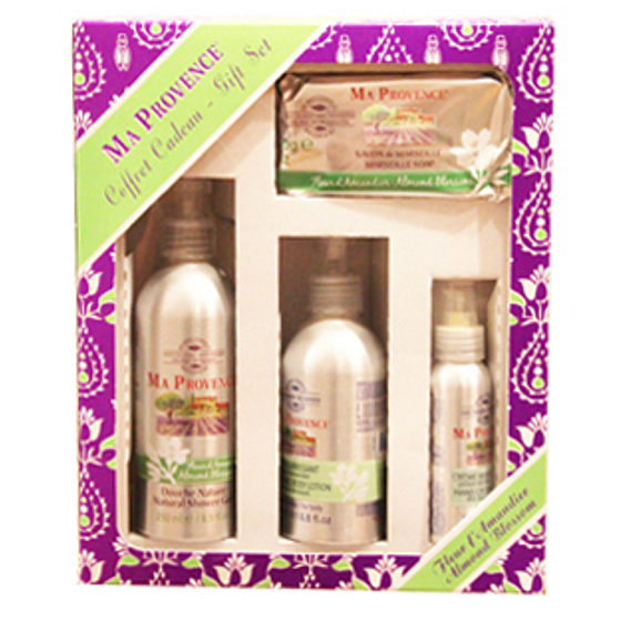 Ma Provence Bio Almond blossoms shower gel 250 ml + body lotion 200 ml + hand cream 75 ml + solid soap 200 ml, cosmetic set