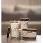 WoodWick White Teak - White teak scented candle with wooden wick and glass lid small 85 g