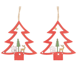 Wooden hanging tree red 8 cm 2 pieces