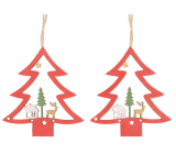 Tree wooden hanging red 8 cm 2 pieces