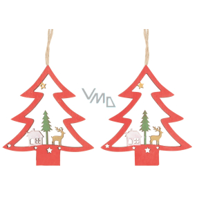 Tree wooden hanging red 8 cm 2 pieces