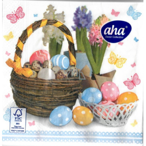 Aha Paper Napkins 3 layers 33 x 33 cm 20 pieces Easter white, brown basket with eggs