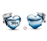 Charm Sterling Silver 925 Graduation Blue Graduation Heart 2024, Graduation Bracelet Bead