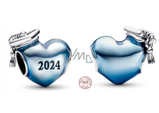 Charm Sterling Silver 925 Graduation Blue Graduation Heart 2024, Graduation Bracelet Bead