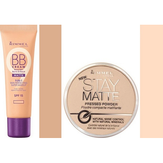 Rimmel London Matte BB cream 01 Light Matte 30 ml + Stay Matte Powder powder 003 Peach Glow 14 g