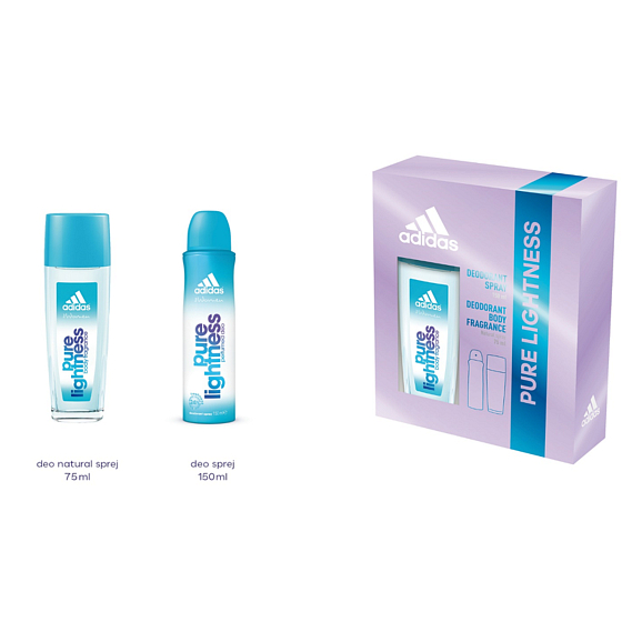 Adidas Pure Lightness perfumed deodorant glass 75 ml + deodorant spray 150 ml, cosmetic set for women