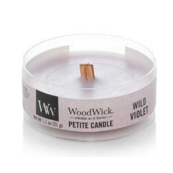 WoodWick Wild Violet - Wild violet scented candle with wooden wick petite 31 g
