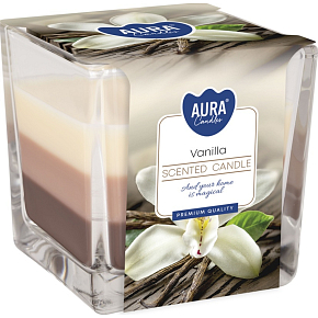 Bispol Vanilla - Vanilla tricolor scented candle glass, burning time 32 hours 170 g