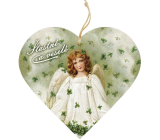 Bohemia Gifts Wooden decorative heart with print Angel with four leaves 12 cm