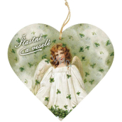 Bohemia Gifts Wooden decorative heart with print Angel with four leaves 12 cm