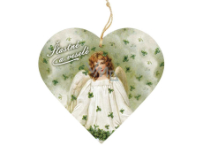 Bohemia Gifts Wooden decorative heart with print Angel with four leaves 12 cm