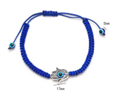 Blue eye rope bracelet woven dark blue, hamsa 17 mm