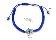 Blue eye rope bracelet woven dark blue, hamsa 17 mm