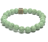 Lava light green with royal mantra Om, bracelet elastic natural stone, ball 8 mm / 16-17 cm, born of the four elements