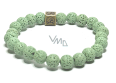 Lava light green with royal mantra Om, bracelet elastic natural stone, ball 8 mm / 16-17 cm, born of the four elements