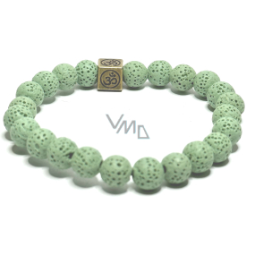 Lava light green with royal mantra Om, bracelet elastic natural stone, ball 8 mm / 16-17 cm, born of the four elements