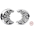 Charm Sterling silver 925 Sun and crescent with clear cubic zirconia, bead for bracelet universe